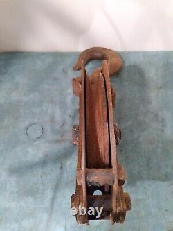 Vintage Industrial snatch block pulley with swivel lock Hook