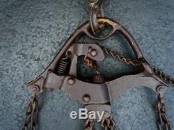Vintage LANTZ Hay Bail Trolley Pulley with Grapple Hook Chain & Release Assembly