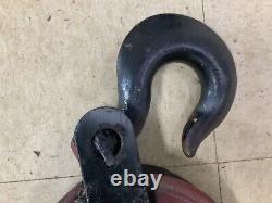 Vintage Large All Metal Anvil Dual Wheel Block & Tackle Pulley Swivel Hook Head