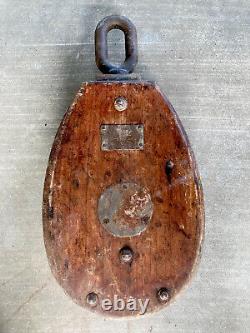 Vintage Large Heavy Duty 2 Ton Block & Tackle Pulley Swivel Eye Head With Gate