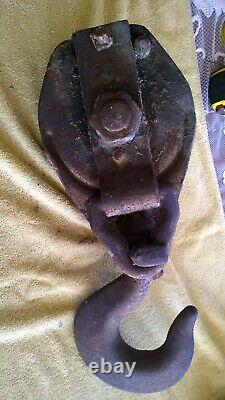 Vintage Large Industrial Ship Pulley Steampunk Cable Boston & Lockport Block Co