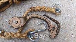 Vintage M. Klein & Sons Block and Tackle & Rope + (2) 1613-30 WIRE CABLE PULLERS