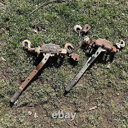 Vintage Mini Hand Pull Pulley Set Of 2 Brown Farm Barn Country Home Decoration