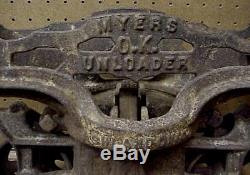 Vintage Myers OK Unloader Hay Trolley Cast Iron Center Drop Pulley Barn Fresh