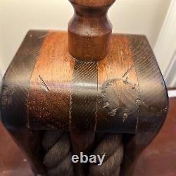 Vintage Nautical Block and Tackle Pulley Table Lamp Large Heavy Wood With Shade