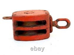 Vintage Nautical Maritime Large Wooden Pulley Rustic Barn Iron Hook Block Tackle