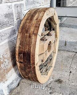 Vintage Primitive Antique 20 1/4 Wood Industrial Farm Flat Belt Pulley Wheel