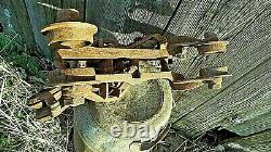 Vintage Rare Wood Track Myers Unloader Barn Trolley hay Carrier Pulley 1920'S