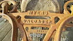 Vintage Rare Wood Track Myers Unloader Barn Trolley hay Carrier Pulley 1920'S