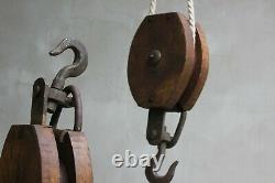 Vintage Reel Block And Tackle Iron and Wood Pulley Steampunk Reel Heavy Industri