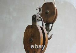Vintage Reel Block And Tackle Iron and Wood Pulley Steampunk Reel Heavy Industri