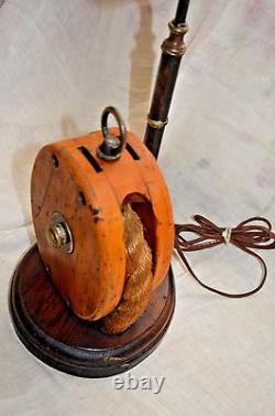 Vintage Table Lamp Nautical Marine WOOD Block & Tackle Pulley Rope