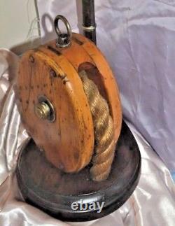 Vintage Table Lamp Nautical Marine WOOD Block & Tackle Pulley Rope