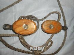 Vintage Trident Block & Tackle With Wooden Pulleys