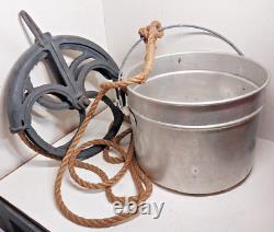 Vintage Water Well Pulley With Rope & Bucket, Free Shipping