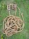 Vintage Wood Double Block Pulley & Hooks & Lots of Rope STEAMPUNK BLOCK TACKLE
