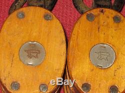 Vintage Wooden Block and Tackle Triple Pulleys Anvil Hallmark
