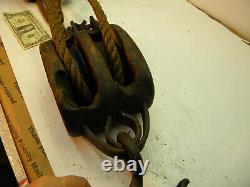 Vintage Wooden Double Pulley Block & Tackle Working set up. No cracking