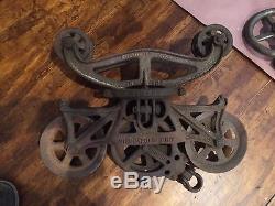 Vintage antique HUDSON UNLOADER HAY TROLLEY barn carrier with pulley