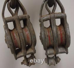 Vintage bell system double pulleys block and tackle hooks telephone primitive