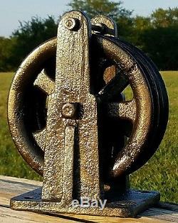 Vintage cast iron Double Pulley Art Deco Barnes Pulley Industrial 1800's Rare
