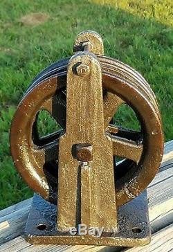 Vintage cast iron Double Pulley Art Deco Barnes Pulley Industrial 1800's Rare
