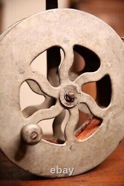 Vintage industrial Pulley Wheel with Copper or Brass Wire lineman antique tool