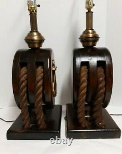 Vintage nautical theme table lamps block & tackle, set of 2