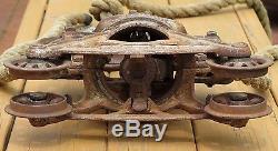 Vtg Antique CLOVER LEAF UNLOADER HAY TROLLEY barn carrier with pulley, dealer tag