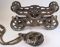 Vtg Antique MYERS O. K. UNLOADER HAY TROLLEY carrier rustic farm tool with pulley