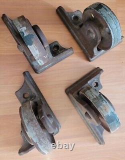 Vtg Antique Old Large Cast Iron Industrial Safe Caster Wheel Set Of 4 Heavy Duty