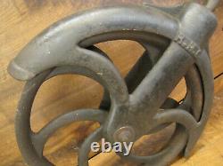 Vtg Cast Iron Well Pulley Antique Farm Wheel Barn Steampunk R. H. &Co. Extra Heavy