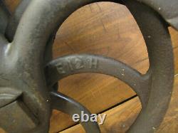 Vtg Cast Iron Well Pulley Antique Farm Wheel Barn Steampunk R. H. &Co. Extra Heavy