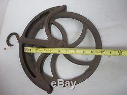 Vtg Cast Iron Wheel Well Pulley 10 Diameter Farm Tool Steampunk Block & Tackle