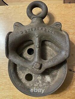 Vtg Heavy Cast Iron Block & Tackle Pulley S. Cheney & Son Manlius, N. Y