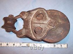 Vtg Old Antique Louden A25 Cast Iron Wood Rope Pulley Trolly Barn Hay Steampunk
