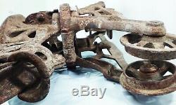 Vtg antique cast iron hay trolley carrier unloader barn pulley tool system