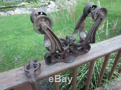 Vtg janesville barn cast iron trolley carrier pulley steampunk industrial age
