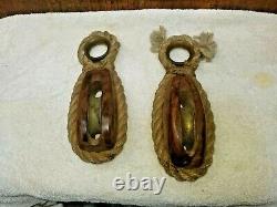 With Rope 2 WOOD PULLEY ROSEWOOD BLOCK & TACKLE Single Block BOAT SAILING
