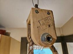 Wooden Pulley Light Wood Rope Rustic Barn Hay Vintage Decor